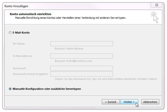 Outlook - manuelle Konfiguration starten