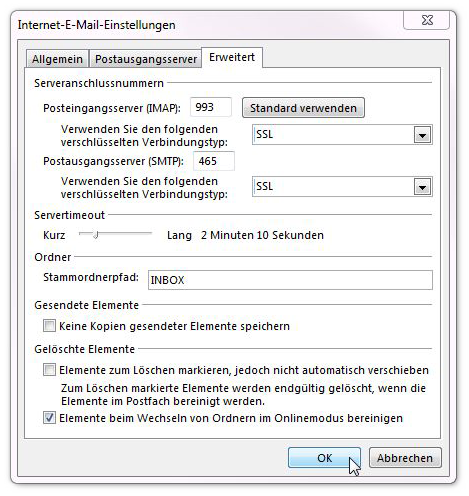 Outlook - erweiterte Einstellungen vornehmen