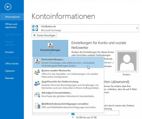 Outlook - Kontoeinstellungen öffnen