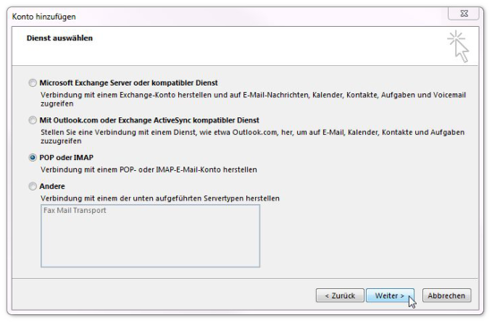 Outlook - Kontotyp wählen