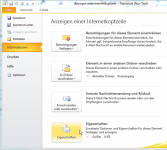 E-Mail-Header anzeigen bei Outlook